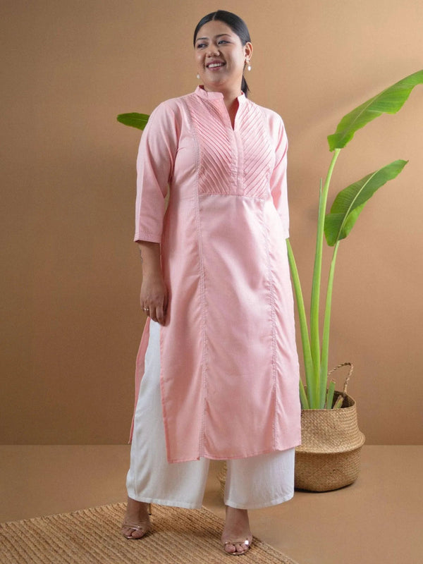 Plus Size Pink Solid Cotton Kurta - Jashvi