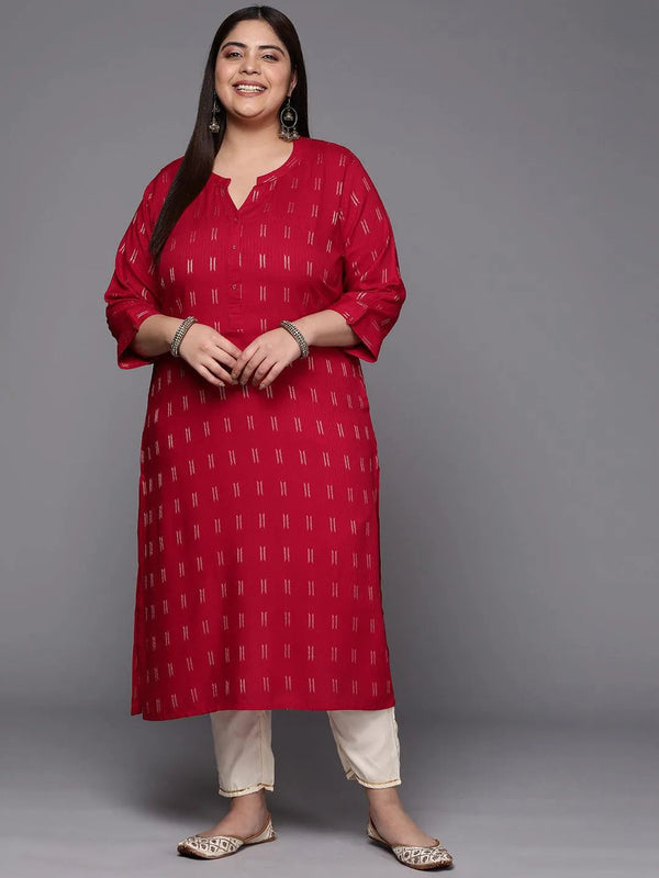 Plus Size Pink Woven Design Rayon Straight Kurta - Jashvi