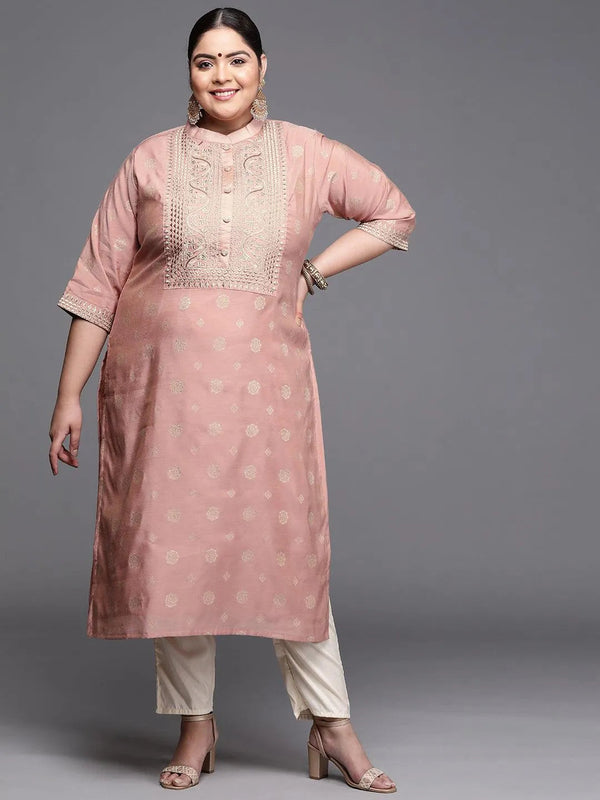 Plus Size Pink Yoke Design Chanderi Silk Kurta - Jashvi