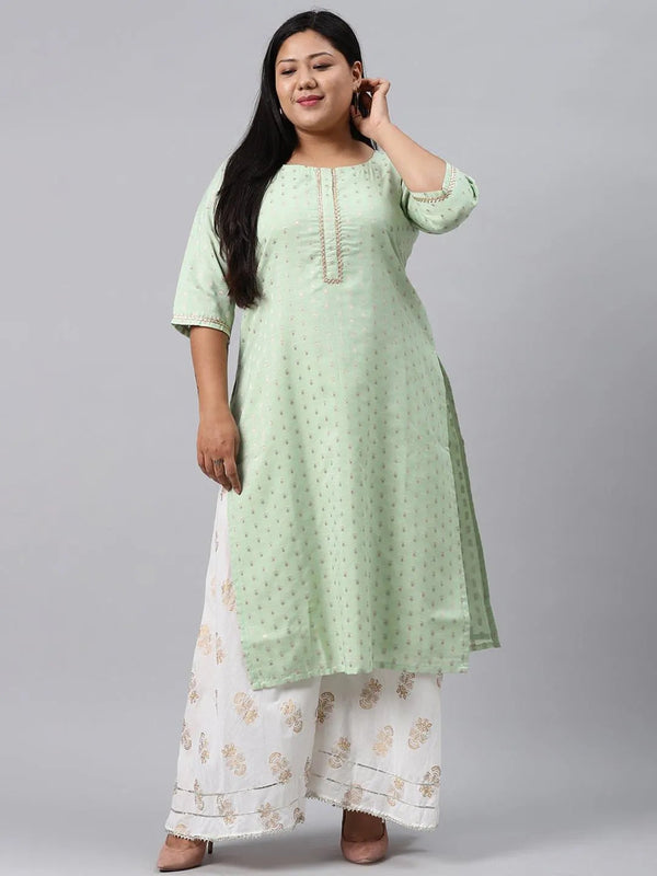 Plus Size Sea Green Chanderi Silk Kurta - Jashvi