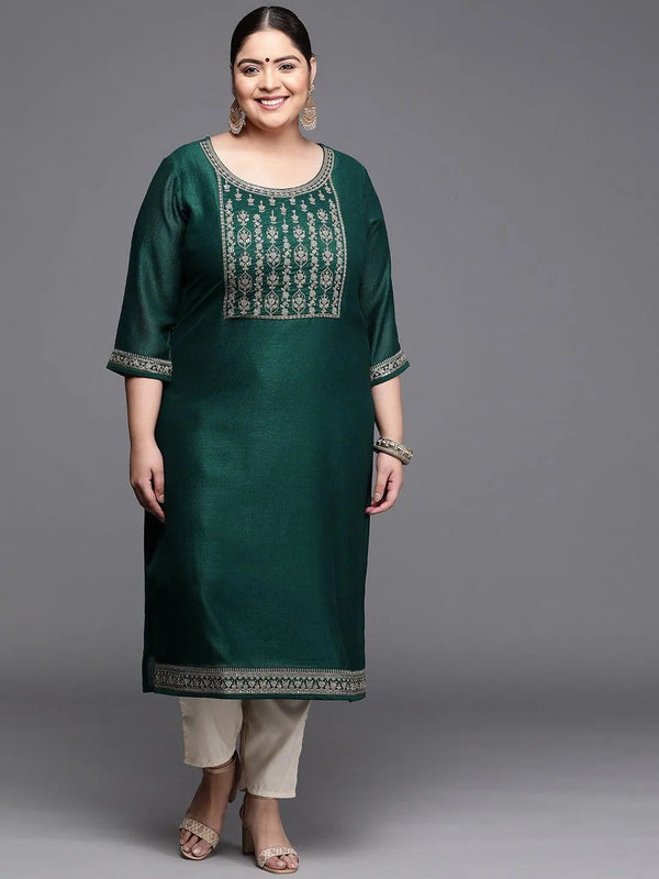 Plus Size Teal Yoke Design Silk Kurta - Jashvi