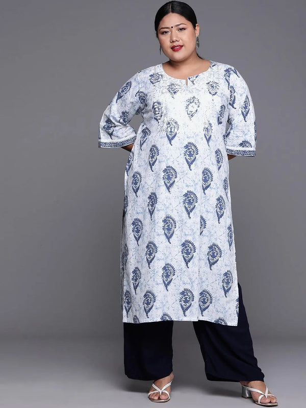 Plus Size White Yoke Design Cotton Kurta - Jashvi