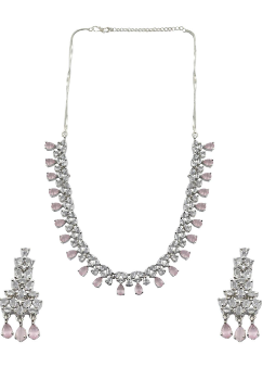 Women's  American Diamond Sleek Necklace Set with Matching Earrings  - StileAdda