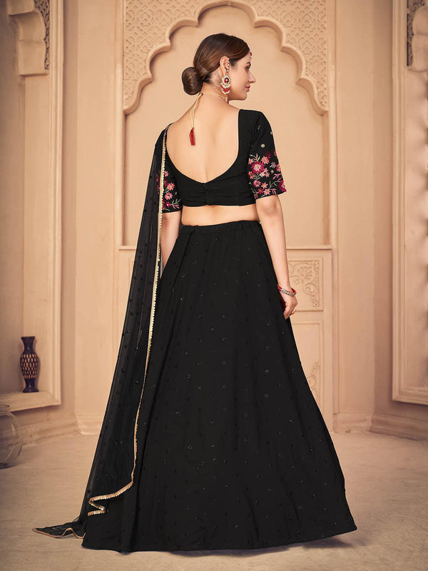 Women's Pretty Black Georgette Lehenga Set - Odette