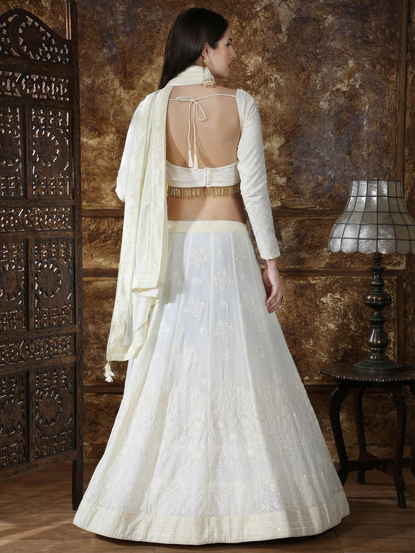 Women's Pretty Off-White Georgette Lehenga Choli Set - Odette