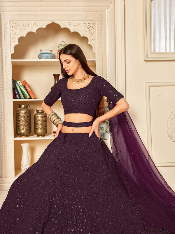 Women's Pretty Purple Georgette Lehenga Set - Odette