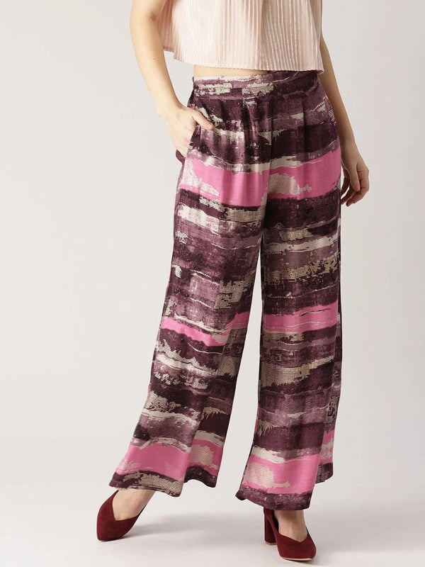 Purple Abstract Rayon Palazzos - Jashvi