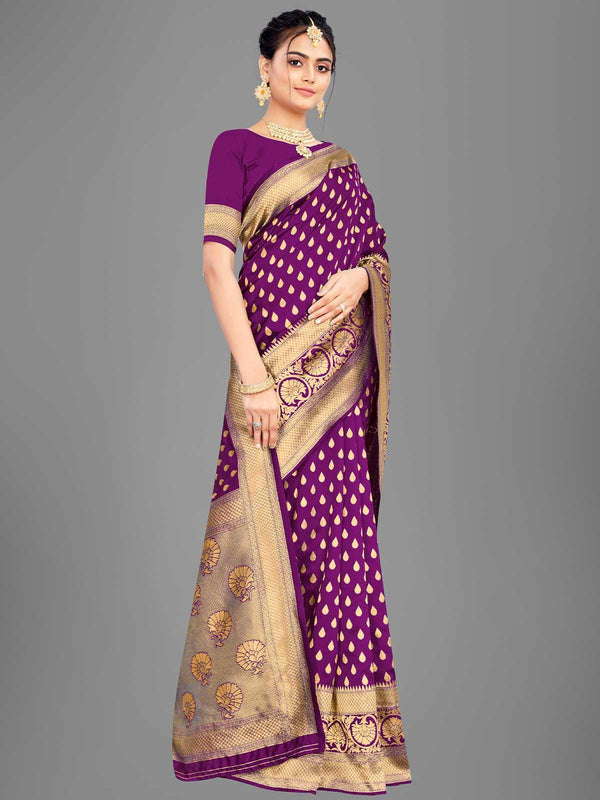 Women's Purple Banarasi Silk Woven Design Saree - Odette