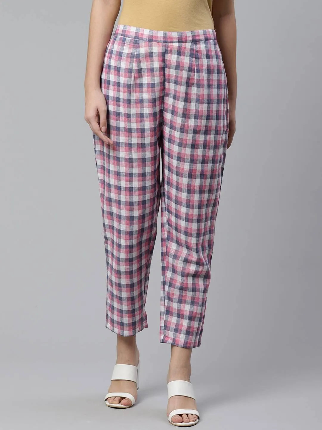 Purple Checkered Cotton Trousers - Jashvi