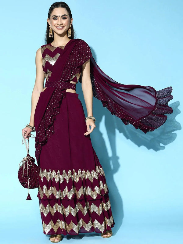 Purple Embellished Georgette Saree - Jashvi