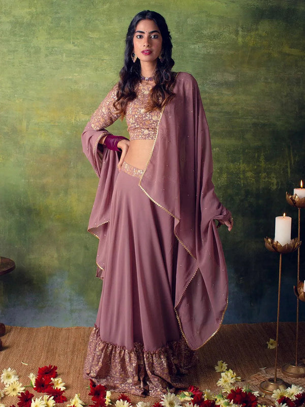 Purple Embroidered Georgette Lehenga Choli - Jashvi