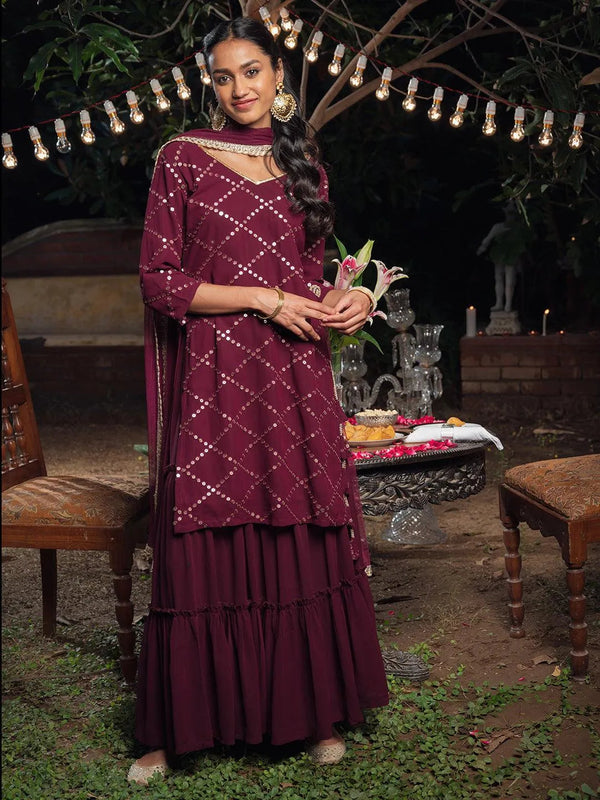 Purple Embroidered Georgette Suit Set - Jashvi