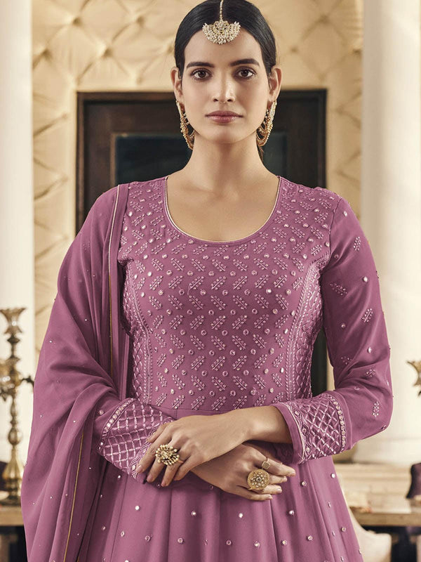 Women's Purple Embroidered Sharara Kurta Set - Odette