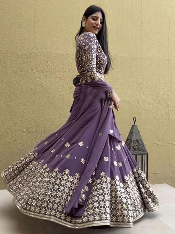 Women's Purple Embroidery With Sequin Lehenga Choli - Odette