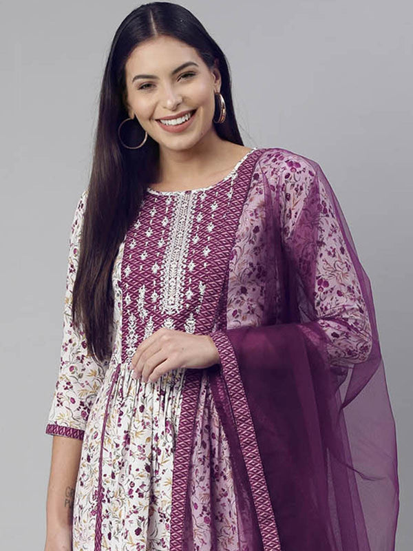 Women's Purple Exclusive Embroidered Ready To Wear Kurta Set - Odette