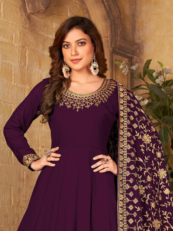 Women's Purple Faux Georgette Kurta Set - Odette