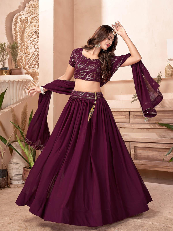 Women's Purple Faux Georgette Lehenga Set - Odette