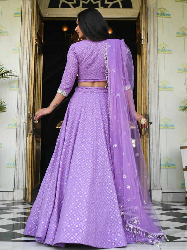 Women's Purple Faux Georgette Lehenga Set - Odette