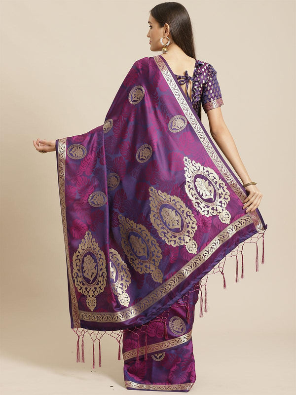 Women's Purple Festive Pure Satin Woven Saree With Unstitched Blouse - Odette