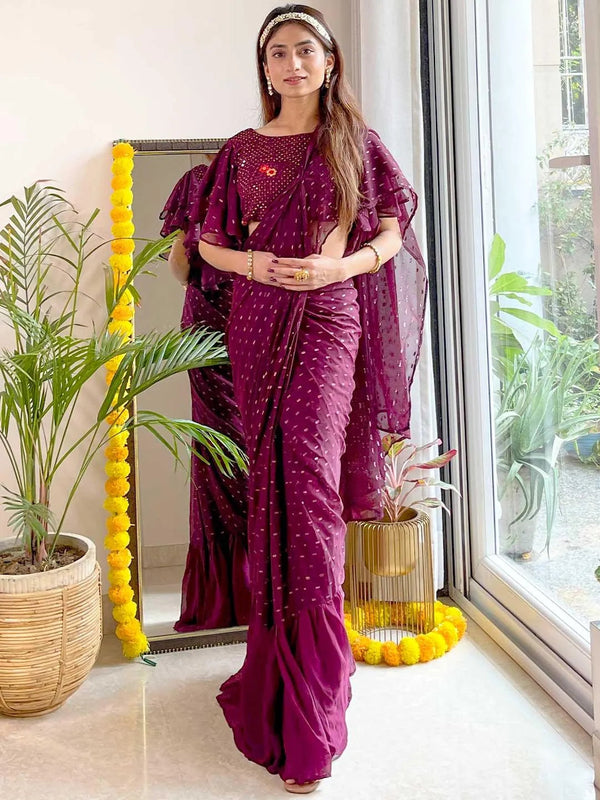 Purple Georgette Ready to Wear Saree - Jashvi