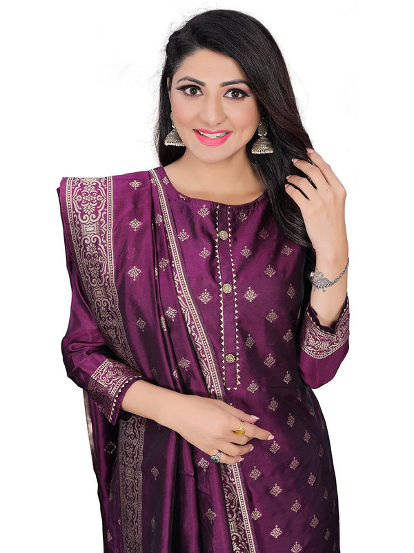 Women's Purple Heavy Jacquard Kurta Sets  - Odette