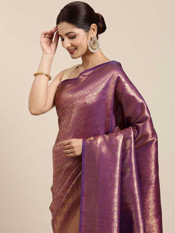 Women's Purple Kanjivaram Silk Banarasi Weaving Silk Saree - Odette