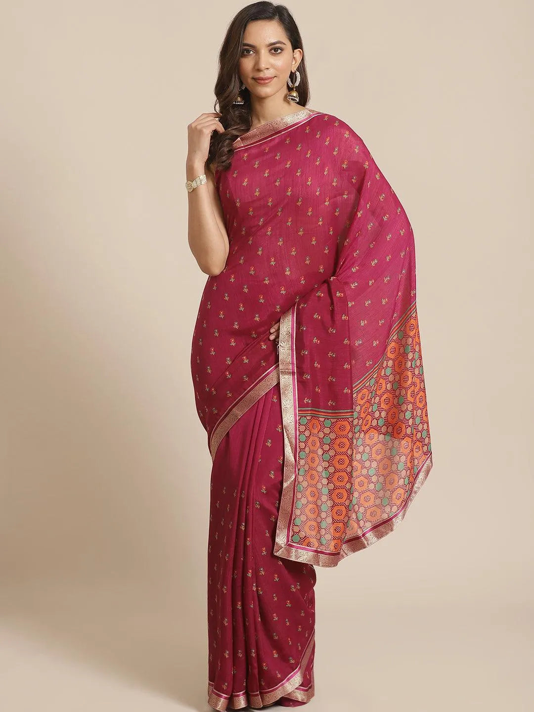 Purple Printed Chiffon Saree - Jashvi