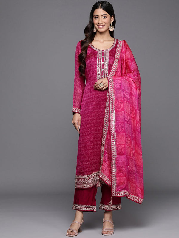 Purple Printed Chiffon Straight Suit Set With Trousers - Jashvi