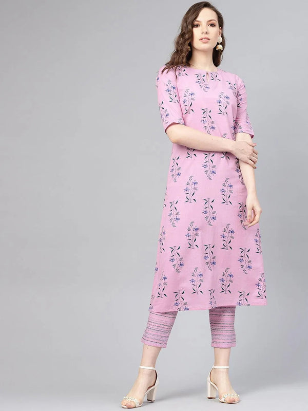 Purple Printed Cotton Kurta Set - Jashvi