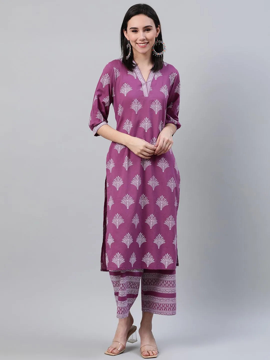 Purple Printed Cotton Kurta - Jashvi