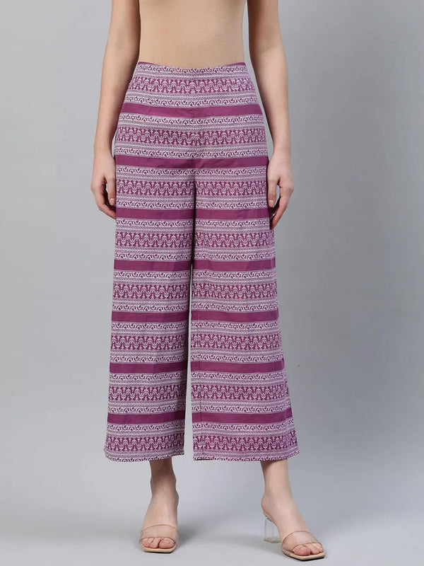 Purple Printed Cotton Palazzos