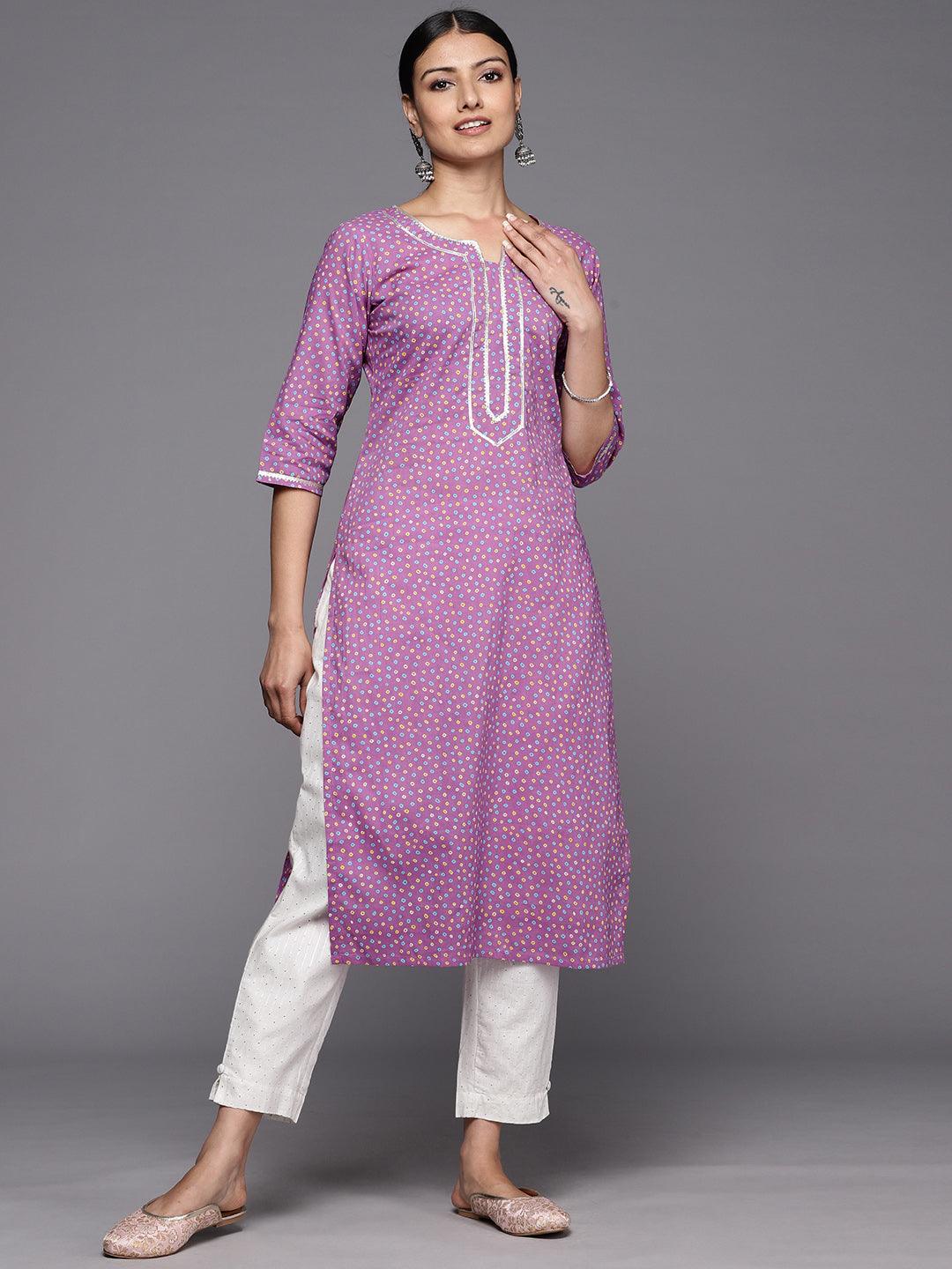 Purple Printed Cotton Straight Kurta - Jashvi