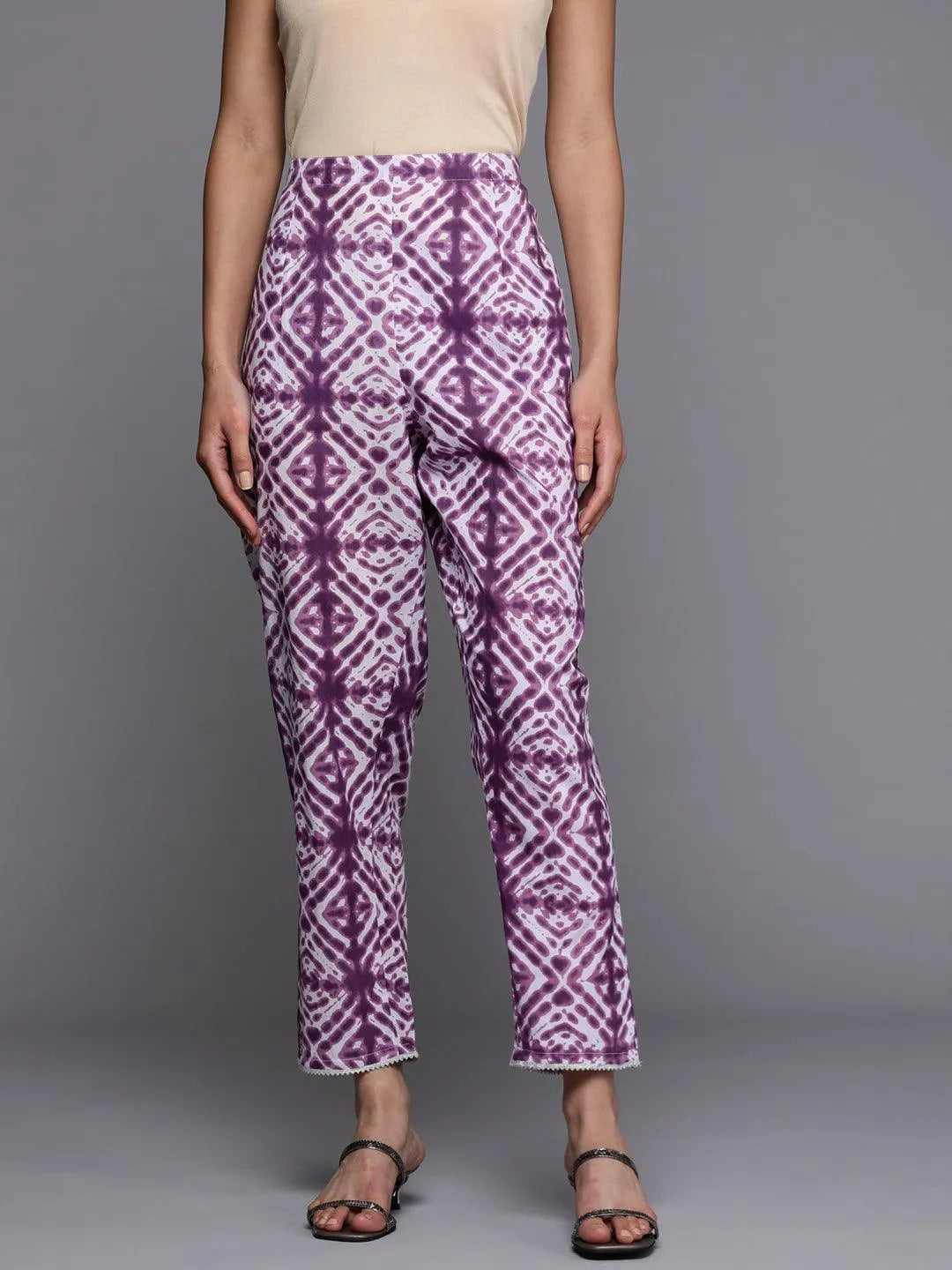 Purple Printed Cotton Trousers - Jashvi