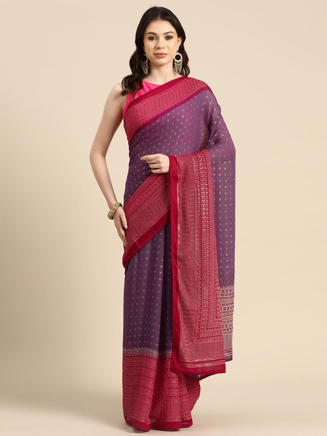 Purple Printed Georgette Saree - Jashvi