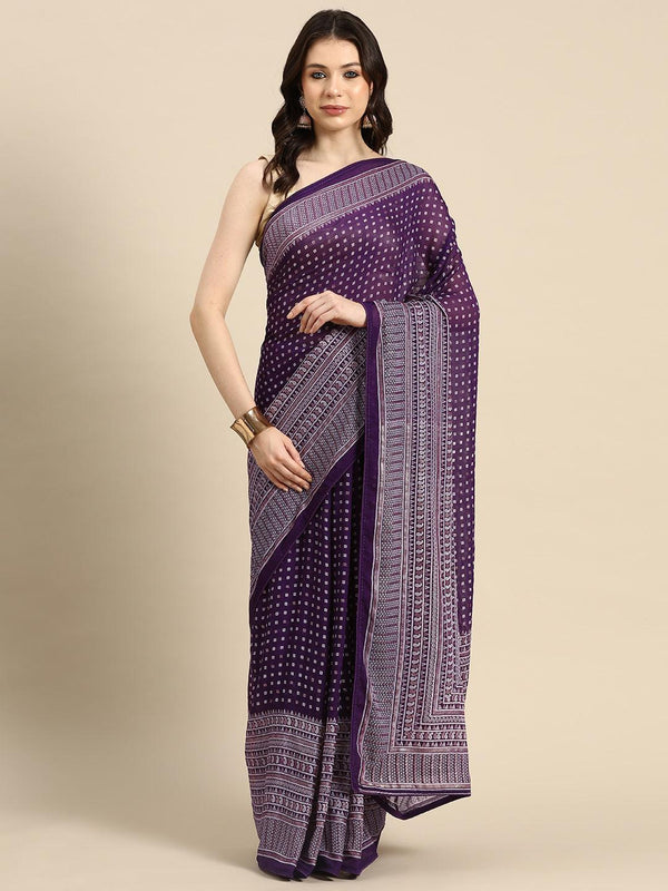 Purple Printed Georgette Saree - Jashvi