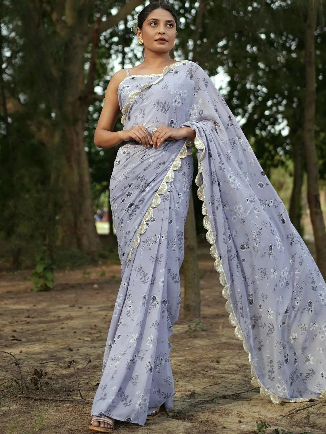 Purple Printed Georgette Saree - Jashvi