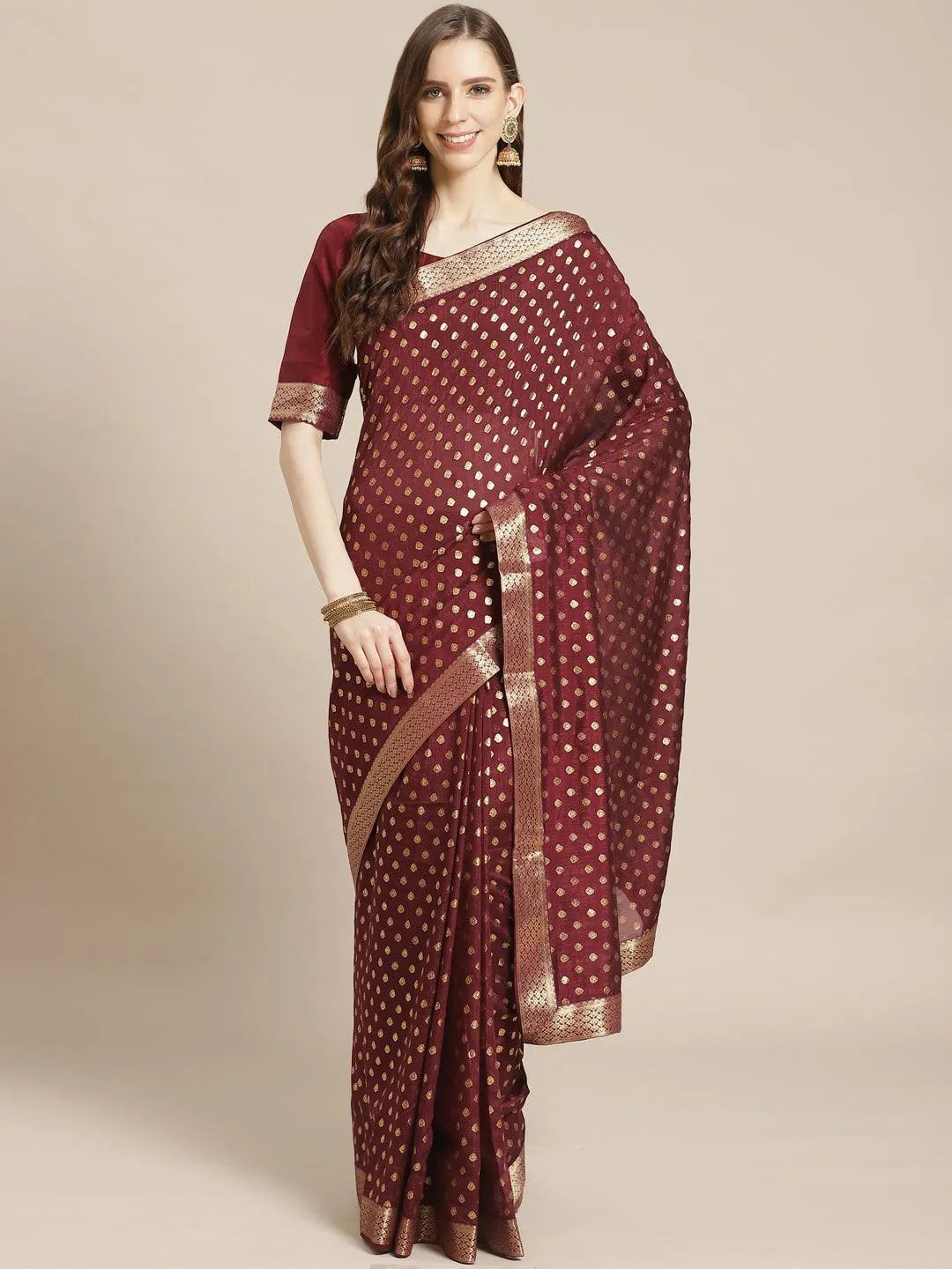 Purple Printed Polyester Saree - Jashvi