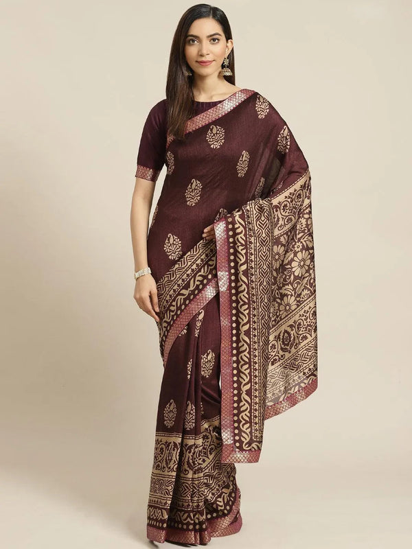 Purple Printed Polyester Saree - Jashvi