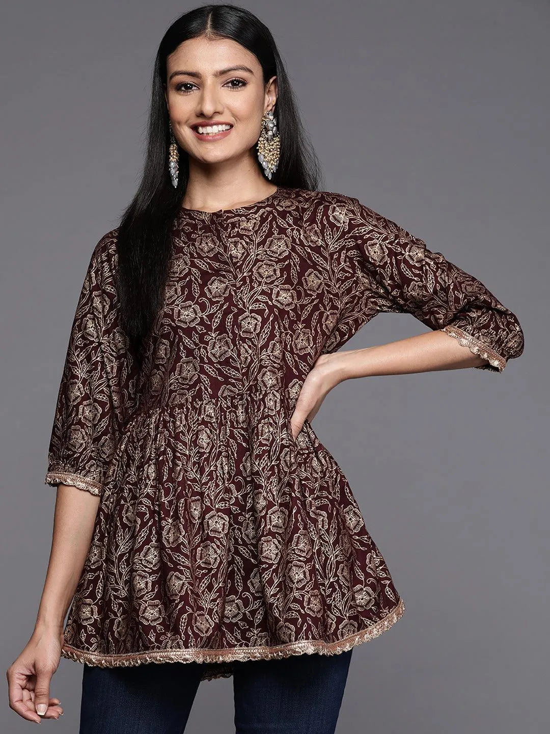 Purple Printed Rayon A-Line Kurti - Jashvi