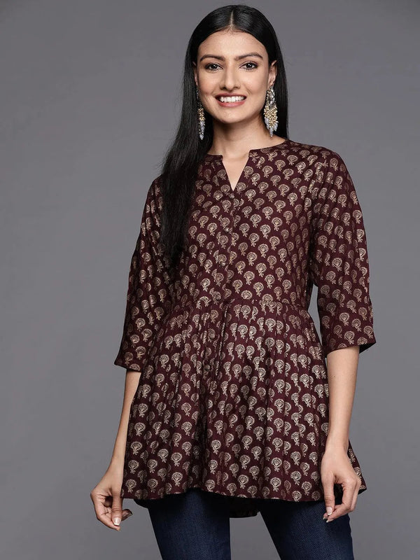 Purple Printed Rayon A-Line Kurti - Jashvi