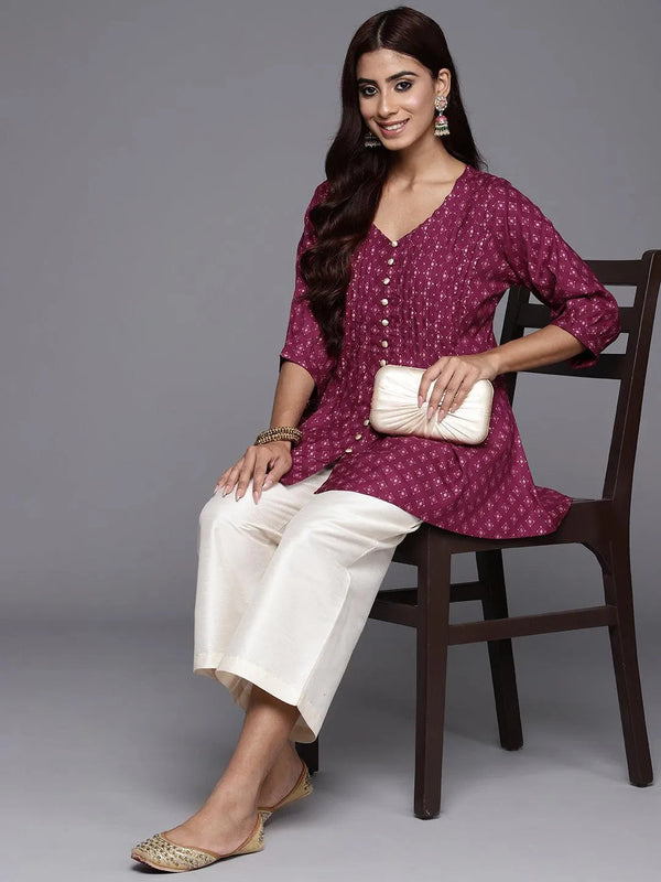 Purple Printed Rayon A-Line Kurti - Jashvi