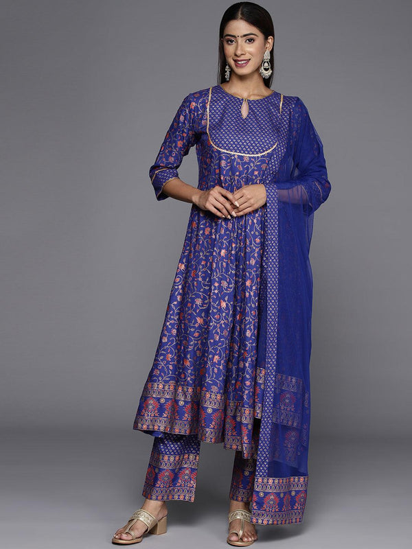 Purple Printed Rayon Anarkali Kurta With Trousers & Dupatta - Jashvi