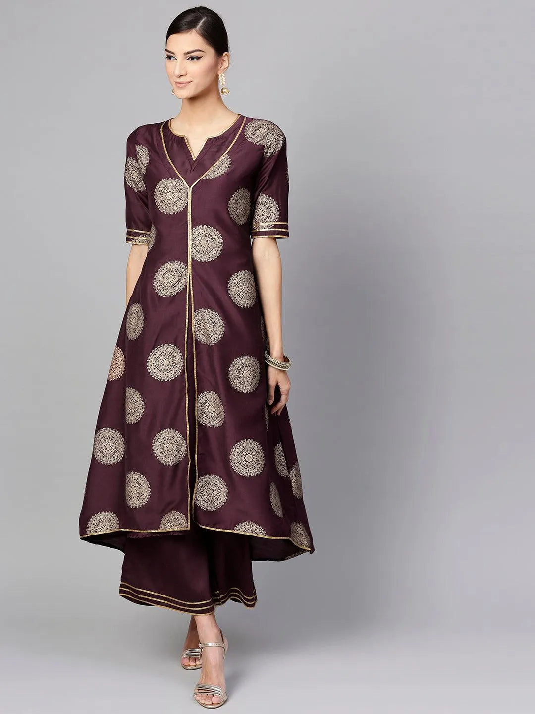 Purple Printed Silk Kurta Set - Jashvi