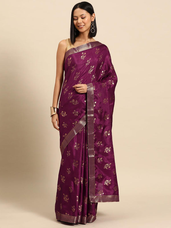 Purple Printed Silk Blend Saree - Jashvi