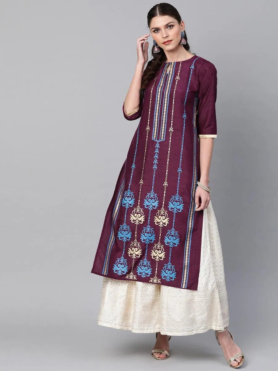 Purple Self Design Chanderi Kurta - Jashvi