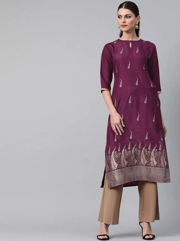 Purple Self Design Chanderi Kurta - Jashvi