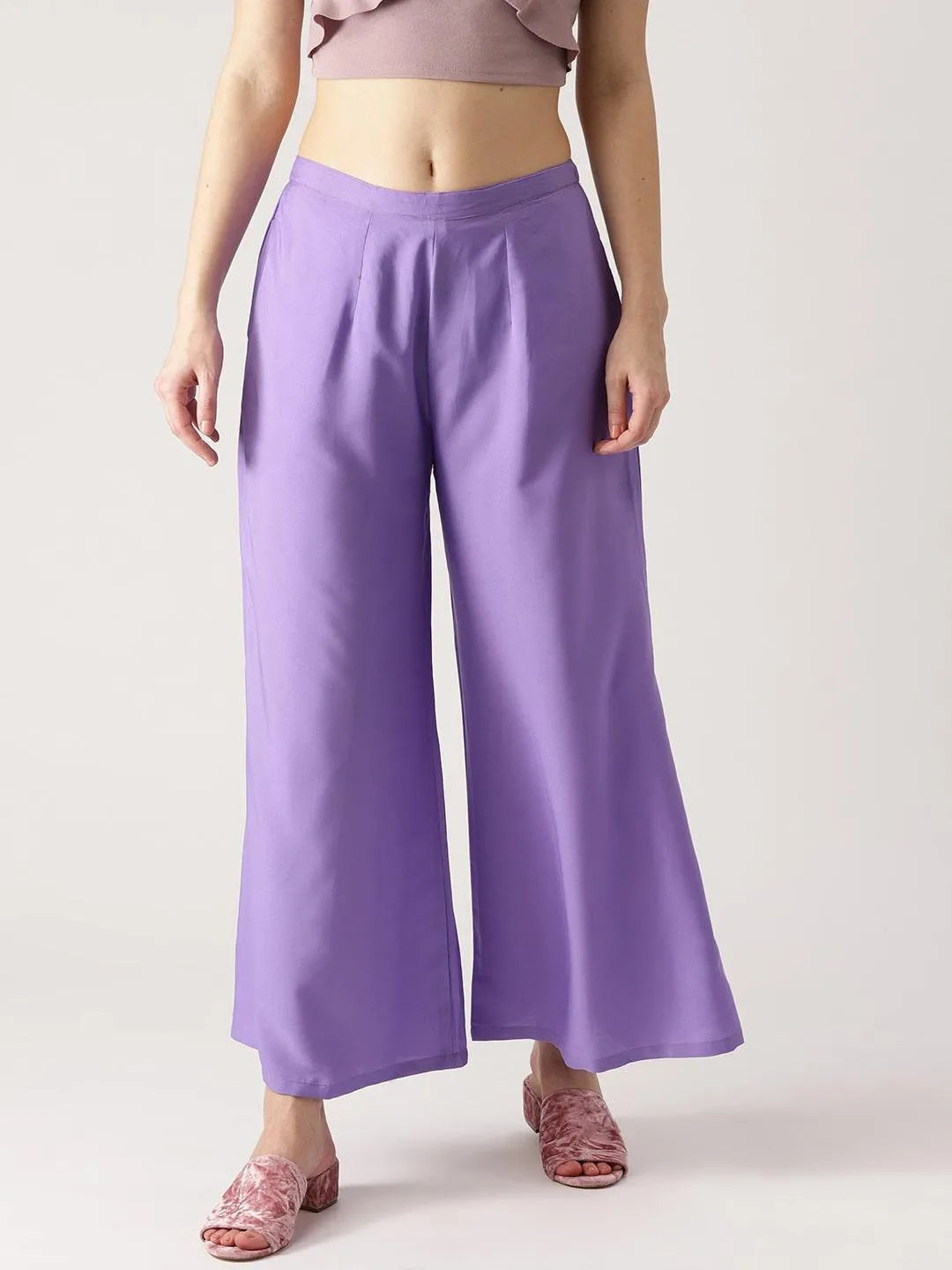 Purple Solid Crepe Palazzos - Jashvi