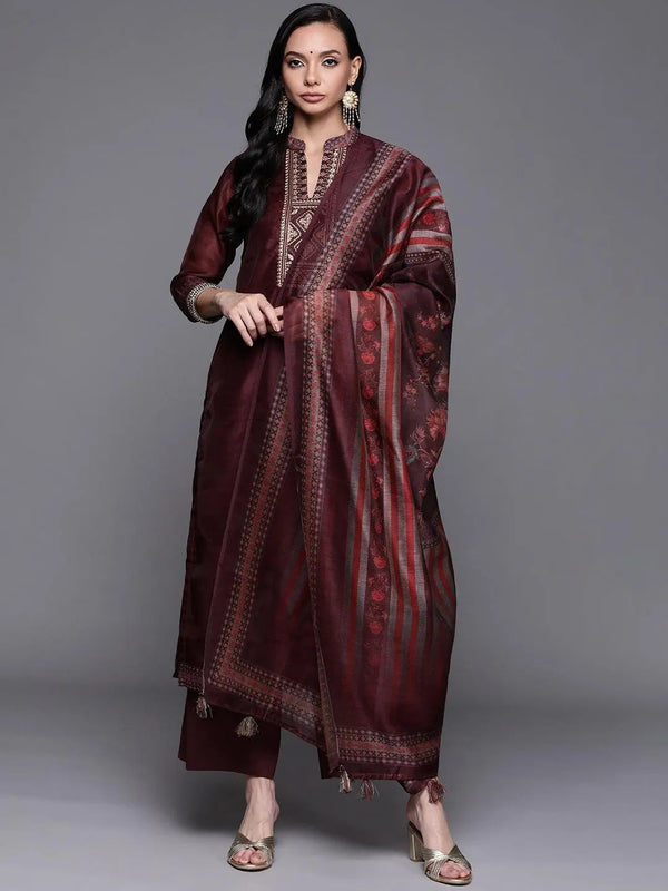 Purple Solid Silk Blend Suit Set - Jashvi