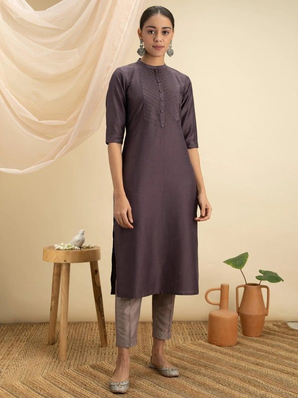 Purple Solid Silk Kurta - Jashvi