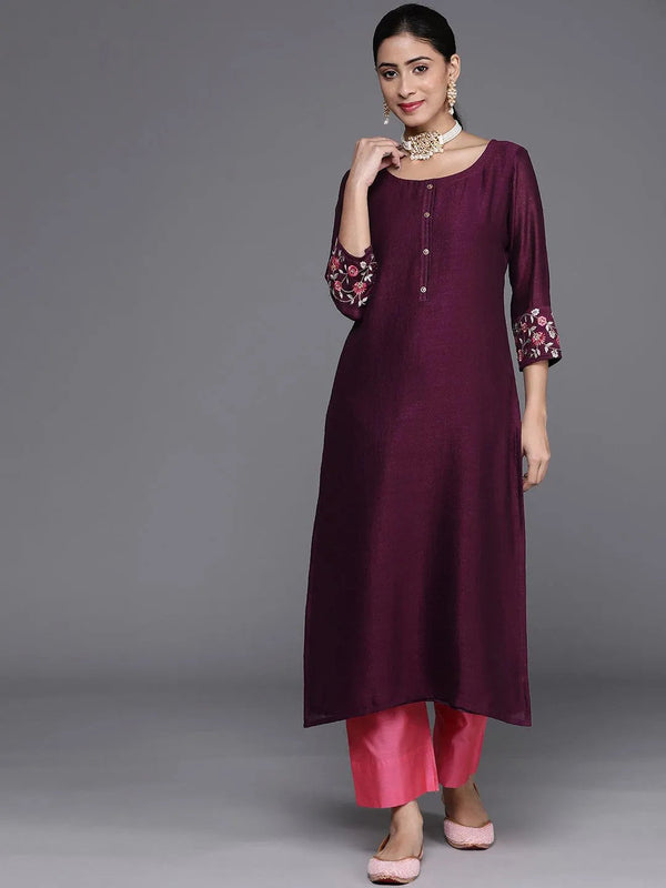 Purple Solid Silk Kurta - Jashvi